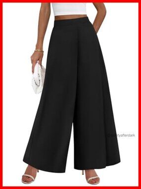 High Waisted Wide Leg Palazzo Trousers Pull On Flowy Dress Pants